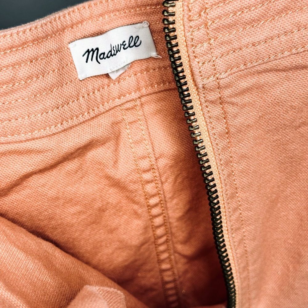 Madewell Zip Front Mini Skirt Womens 27 Pink Peach Good Raw Hem Cotton‎ Twill - Picture 4 of 4
